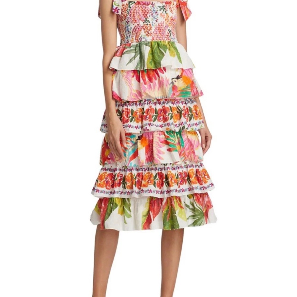 FARM Rio Colorful Floral Tiered Midi Dress